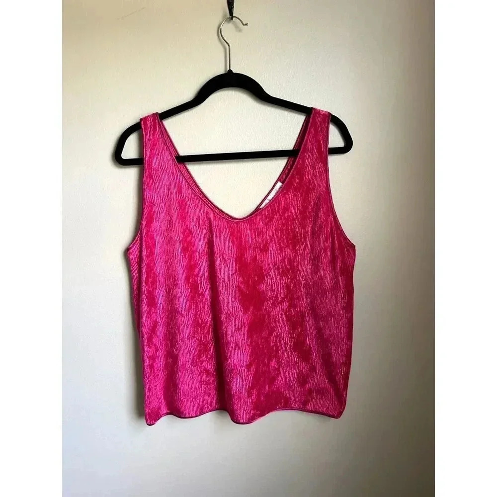 Oscar de la Renta Vintage 1990's Crushed Velvet Sleeveless Blouse Shirt Tank Top